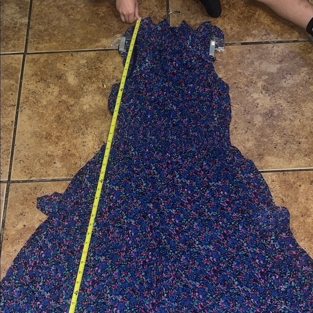 Lulu's Floral Ruffle Midi Dress - Navy and Pink - Picture 5 of 8